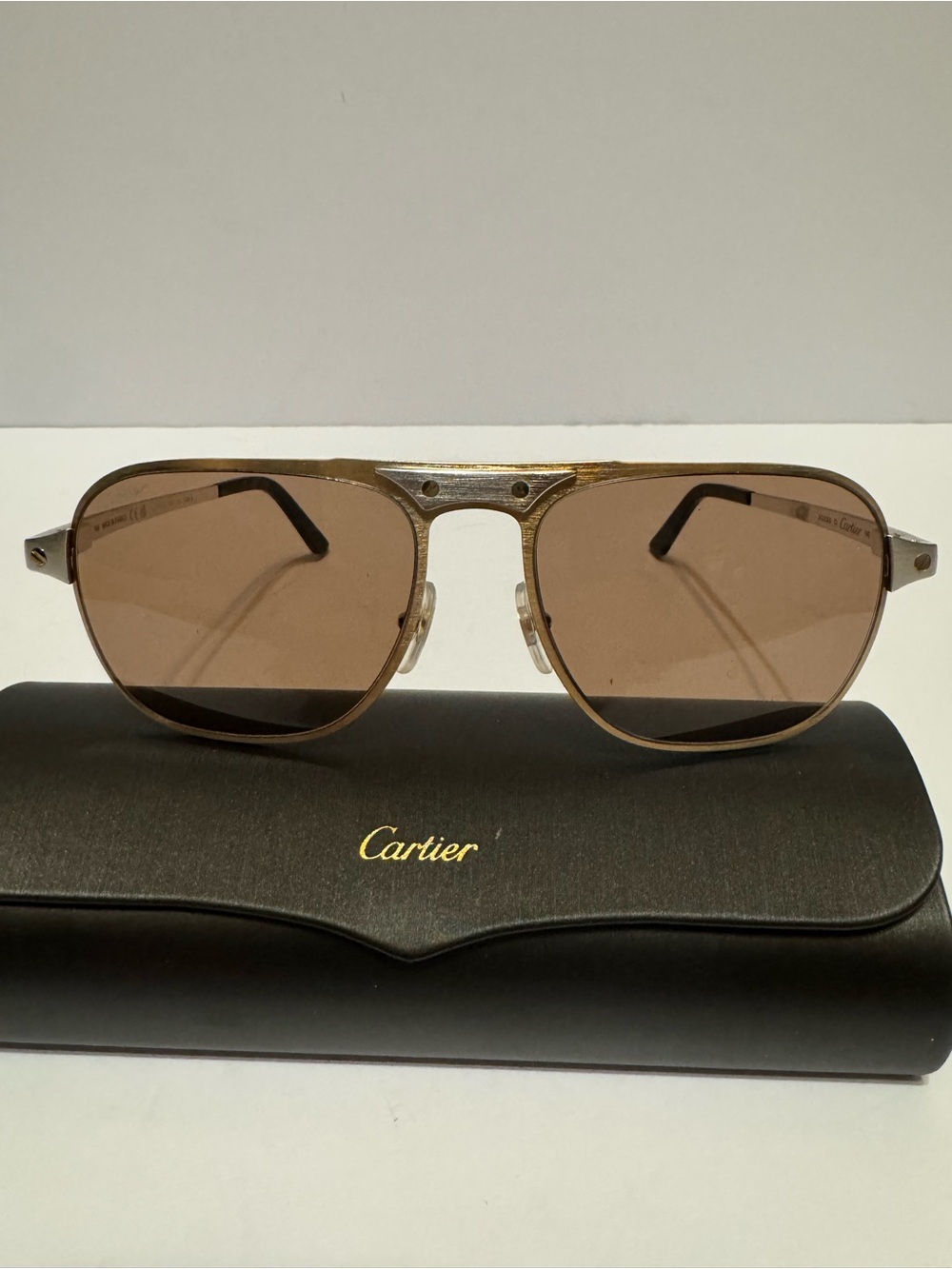 Cartier Gold Frame with Brown Lenses Aviator Sunglasses